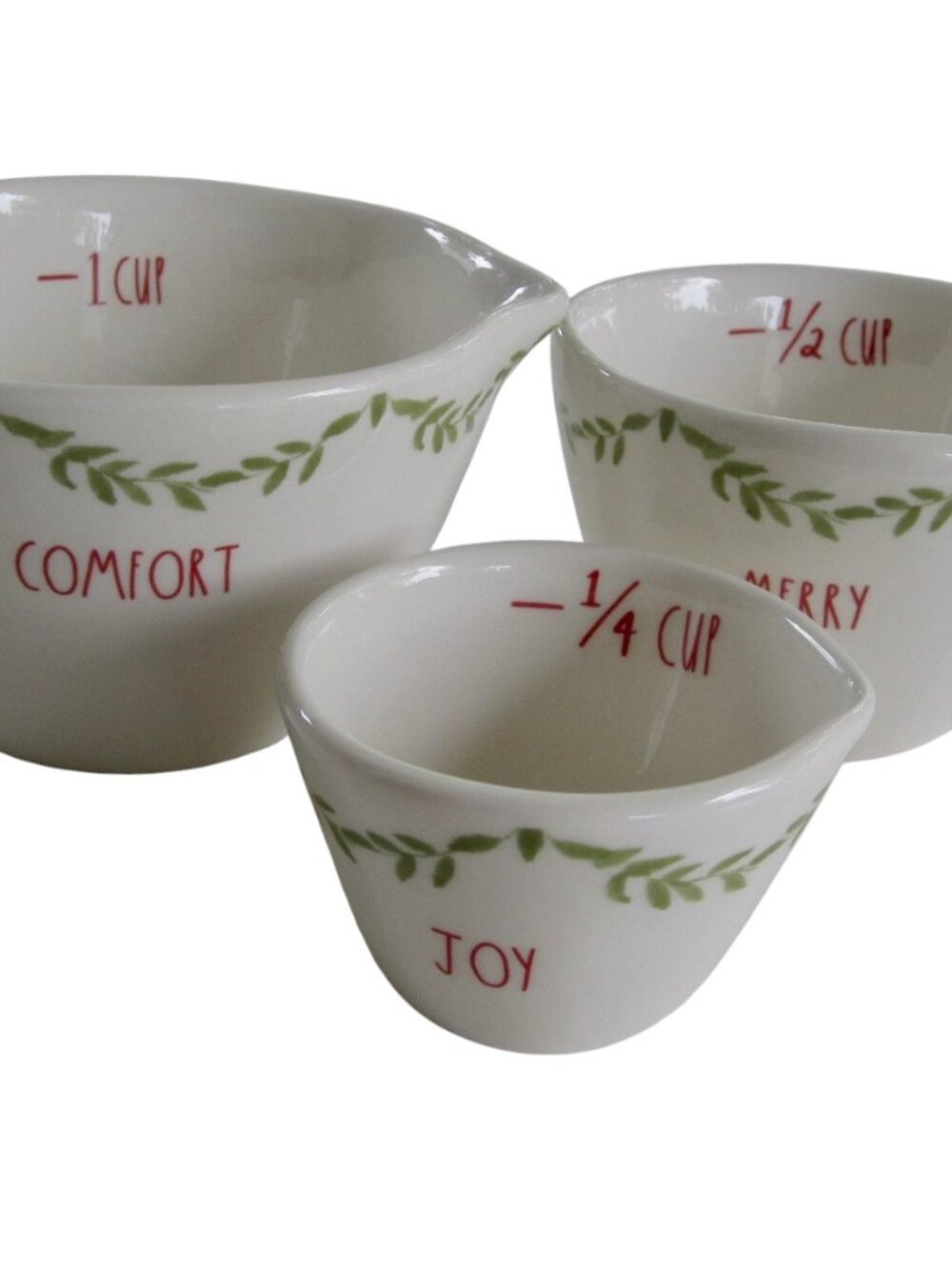 RAE DUNN Holiday Measuring Cups 3 Pc Nesting Set Comfort Merry Joy CHRISTMAS